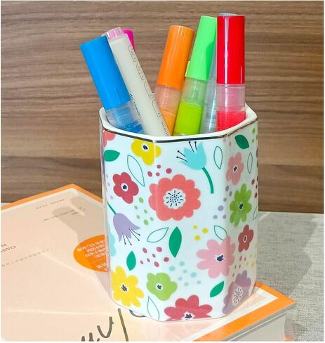 Ceramic Pen Holder Stand Cup Pencil Holder Organizer Makeup Brush Holders for Home Office Desk (Sunflower) in Saudi Arabia