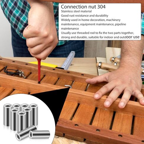 10 PCS M6 Round Rod Coupling Nuts Threaded Stainless Steel Coupling Nut Round Connector Nuts Assortment Round Nuts Connector Kit for Mechanical Construction Industry DIY Home Projects in Saudi Arabia