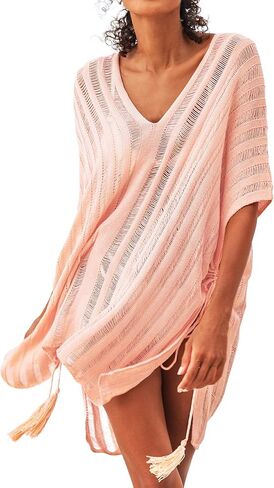 CUPSHE Women's Knotted Color Block One Piece Swimsuit Pink Crochet V Neck Drawstring Cover Up in Saudi Arabia