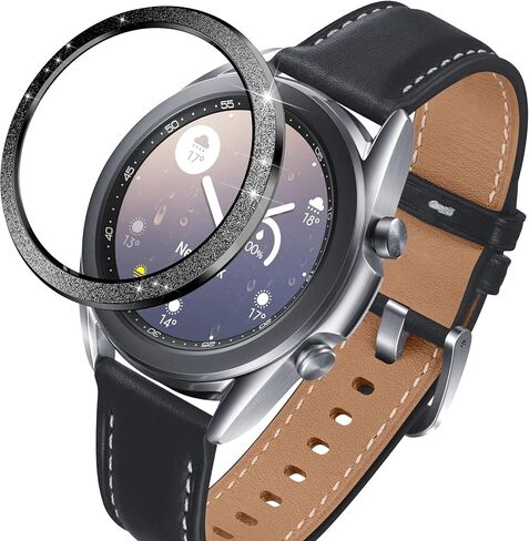 Sparkling Bezel Compatible with Galaxy Watch 3 41mm Bezel, Stainless Steel Bezel Ring Adhesive Cover Anti Scratch Protection Cover for Galaxy Watch 3 41mm Accessory - Black in Saudi Arabia