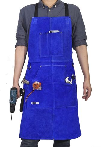QeeLink Leather Welding Work Apron with 6 Tool Pockets, Heat & Flame Resistant Apron, 24" x 36", Adjustable M to XXXL in Saudi Arabia