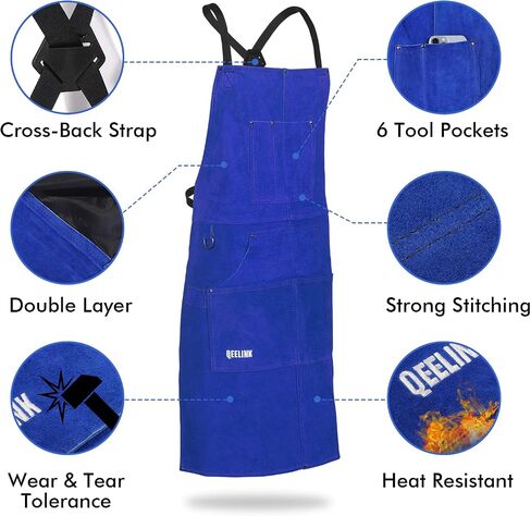 QeeLink Leather Welding Work Apron with 6 Tool Pockets, Heat & Flame Resistant Apron, 24" x 36", Adjustable M to XXXL in Saudi Arabia