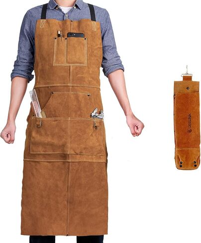 QeeLink Leather Welding Work Apron with 6 Tool Pockets, Heat & Flame Resistant Apron, 24" x 36", Adjustable M to XXXL in Saudi Arabia