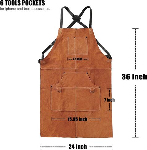 QeeLink Leather Welding Work Apron with 6 Tool Pockets, Heat & Flame Resistant Apron, 24" x 36", Adjustable M to XXXL in Saudi Arabia