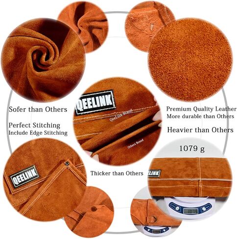 QeeLink Leather Welding Work Apron with 6 Tool Pockets, Heat & Flame Resistant Apron, 24" x 36", Adjustable M to XXXL in Saudi Arabia