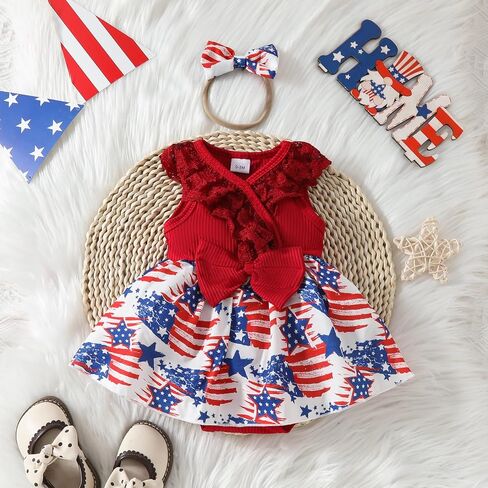 FYBITBO Baby Girl 4th Fourth of July Outfit My First 4th of July Romper Dress Newborn Onesie American Flag Clothes in Saudi Arabia