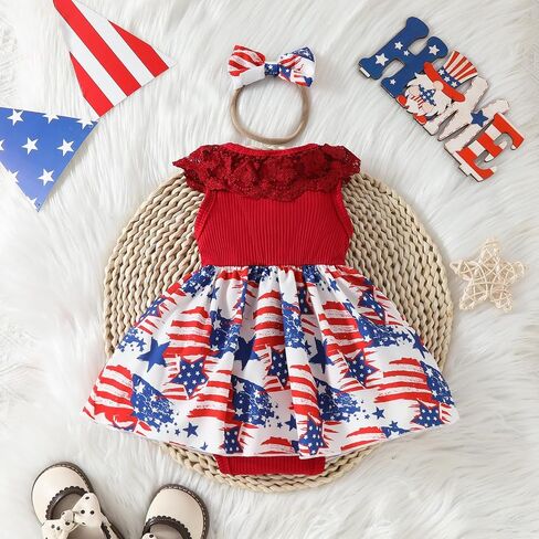FYBITBO Baby Girl 4th Fourth of July Outfit My First 4th of July Romper Dress Newborn Onesie American Flag Clothes in Saudi Arabia