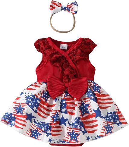 FYBITBO Baby Girl 4th Fourth of July Outfit My First 4th of July Romper Dress Newborn Onesie American Flag Clothes in Saudi Arabia