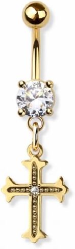 Pierced Owl 14GA 316L Stainless Steel CZ Crystal Cross Dangling Belly Button Ring in Saudi Arabia