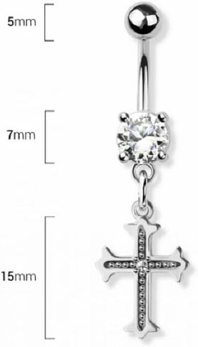 Pierced Owl 14GA 316L Stainless Steel CZ Crystal Cross Dangling Belly Button Ring in Saudi Arabia