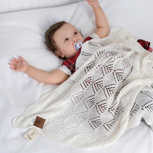 بطانيات استقبال Little Dedi للفتيات/الصبي%100Lyocell Tencel™ 30 بوصة × 40 بوصة بيضاء دافئة - مضادة للحساسية، Oekotex100 Class1، تنظيم حراري، بطانيات أطفال ناعمة محايدة - بطانيات قماط للأطفال الصغار in Kuwait