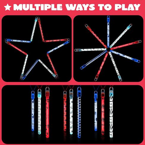 JOYIN July 4 th 24 Pcs Patriotic Glow Sticks with Lanyard, Red White and Blue Glow Stick in Different Pattern Designs, 4th of July Light up Accessories for Independence Day, Memorial Day, Veterans Day in Saudi Arabia