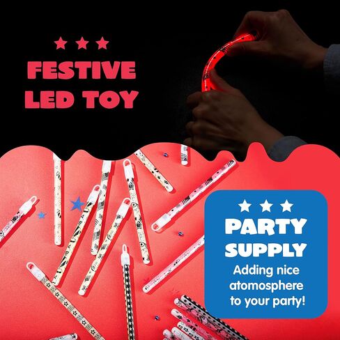 JOYIN July 4 th 24 Pcs Patriotic Glow Sticks with Lanyard, Red White and Blue Glow Stick in Different Pattern Designs, 4th of July Light up Accessories for Independence Day, Memorial Day, Veterans Day in Saudi Arabia