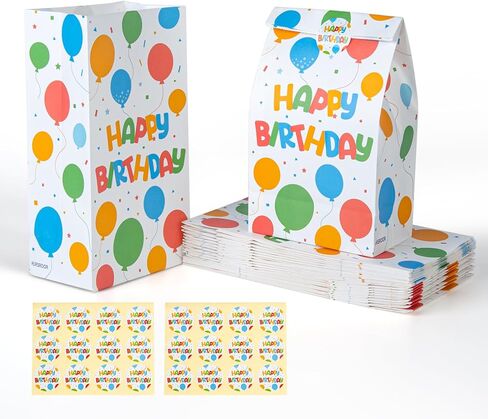 Happy Birthday Party Favor Bags (24 Pack), Kraft Paper Goodie Bags Candy Bags Gift Bags Treat Bags Goody Bags, Birthday Decorations Party Supplies for Kids Girls Boys (G) in Saudi Arabia