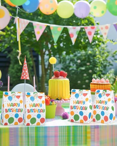 Happy Birthday Party Favor Bags (24 Pack), Kraft Paper Goodie Bags Candy Bags Gift Bags Treat Bags Goody Bags, Birthday Decorations Party Supplies for Kids Girls Boys (G) in Saudi Arabia