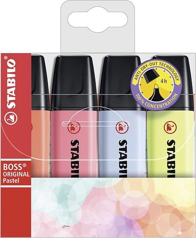 STABILO Highlighter BOSS ORIGINAL Pastel - Pack of 6 - Milky Yellow, Creamy Peach, Pink Blush, Lilac Haze, Hint of Mint, Touch of Turquoise in Saudi Arabia