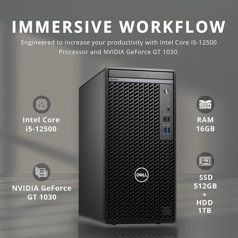 كمبيوتر مكتبي للأعمال Dell OptiPlex 3000 Tower، معالج Intel Core i5-12500، ذاكرة الوصول العشوائي 32 جيجابايت، 1 تيرابايت PCIe SSD + 1 تيرابايت HDD، GT 1030، DVDRW، إيثرنت، محول واي فاي، لوحة مفاتيح وماوس، ويندوز 11 برو، أسود in Kuwait