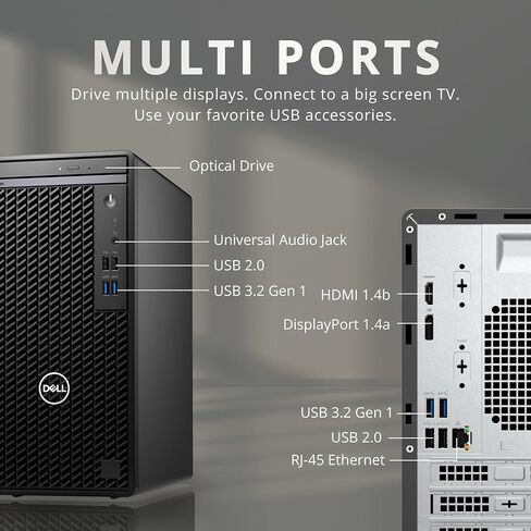 كمبيوتر مكتبي للأعمال Dell OptiPlex 3000 Tower، معالج Intel Core i5-12500، ذاكرة الوصول العشوائي 32 جيجابايت، 1 تيرابايت PCIe SSD + 1 تيرابايت HDD، GT 1030، DVDRW، إيثرنت، محول واي فاي، لوحة مفاتيح وماوس، ويندوز 11 برو، أسود in Saudi Arabia