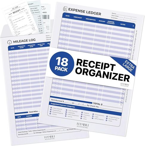 Extra Large Receipt Envelope & Receipts Organizer (Pack of 18) - Efficiently Manage Business Expenses & Log Mileage Trips - 12.8" × 9.0" Inches, Blue Color- Business Ledger for Small Business in Saudi Arabia