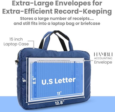 Extra Large Receipt Envelope & Receipts Organizer (Pack of 18) - Efficiently Manage Business Expenses & Log Mileage Trips - 12.8" × 9.0" Inches, Blue Color- Business Ledger for Small Business in Saudi Arabia
