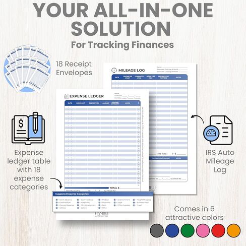 Extra Large Receipt Envelope & Receipts Organizer (Pack of 18) - Efficiently Manage Business Expenses & Log Mileage Trips - 12.8" × 9.0" Inches, Blue Color- Business Ledger for Small Business in Saudi Arabia