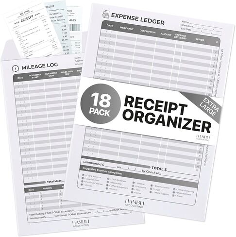Extra Large Receipt Envelope & Receipts Organizer (Pack of 18) - Efficiently Manage Business Expenses & Log Mileage Trips - 12.8" × 9.0" Inches, Blue Color- Business Ledger for Small Business in Saudi Arabia