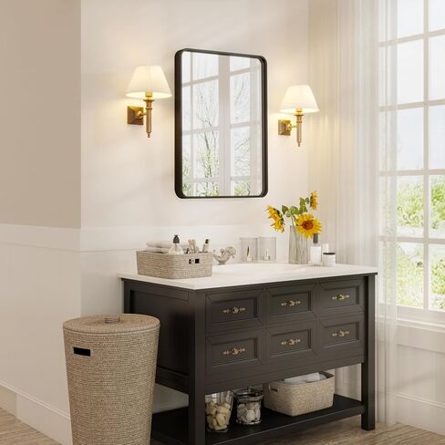 GAOMON 40x28 Black Bathroom Mirror for Over Sink, Metal Framed Round Rectangle Wall Mirror, Wall-Mounted Rectangular Bathroom Vanity Mirror Farmhouse, Hangs Vertically or Horizontally (40x28 inch) in Saudi Arabia