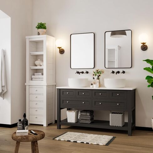 GAOMON 40x28 Black Bathroom Mirror for Over Sink, Metal Framed Round Rectangle Wall Mirror, Wall-Mounted Rectangular Bathroom Vanity Mirror Farmhouse, Hangs Vertically or Horizontally (40x28 inch) in Saudi Arabia