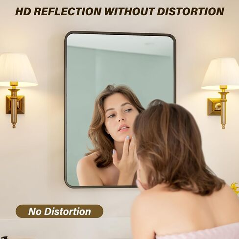 GAOMON 40x28 Black Bathroom Mirror for Over Sink, Metal Framed Round Rectangle Wall Mirror, Wall-Mounted Rectangular Bathroom Vanity Mirror Farmhouse, Hangs Vertically or Horizontally (40x28 inch) in Saudi Arabia