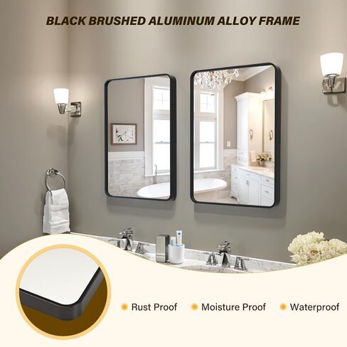 GAOMON 40x28 Black Bathroom Mirror for Over Sink, Metal Framed Round Rectangle Wall Mirror, Wall-Mounted Rectangular Bathroom Vanity Mirror Farmhouse, Hangs Vertically or Horizontally (40x28 inch) in Saudi Arabia