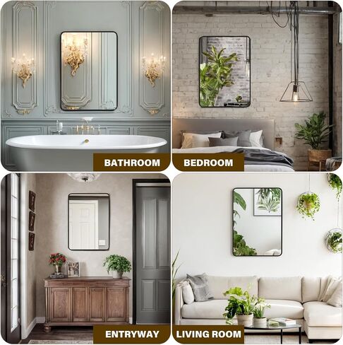 GAOMON 40x28 Black Bathroom Mirror for Over Sink, Metal Framed Round Rectangle Wall Mirror, Wall-Mounted Rectangular Bathroom Vanity Mirror Farmhouse, Hangs Vertically or Horizontally (40x28 inch) in Saudi Arabia