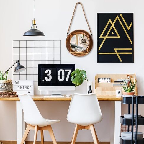 مرآة ديكور حائط ريفية، مرآة خشبية مستديرة صغيرة مقاس 10 بوصة مع حبل معلق، مرايا دائرية مزخرفة لبيت المزرعة لهدايا الانتقال إلى منزل جديد، مدخل غرفة النوم وغرفة المعيشة in Kuwait