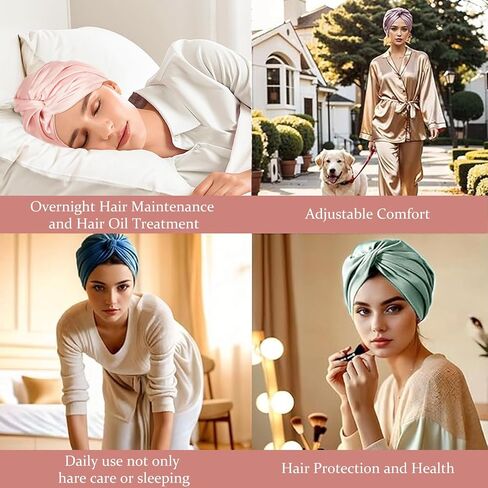 FADACHY Satin Sleep Cap - Adjustable Silk Turban Double Layer Soft Sleep Bonnet, Elastic Knotted Head Wraps Hair Care Unisex in Saudi Arabia