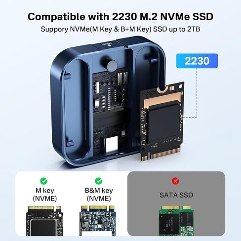 M.2 NVMe Magnetic SSD Enclosure for 2230, with Keychain 40G USB4 Cable & Silicone Protective Jacket, Supports USB 3.2 10G USB-C Fast Data Transfer in Saudi Arabia
