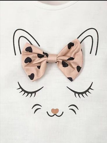 3PCS BABY GIRLS CAT OUTFIT HEADBAND, PANTS AND T-SHIRT PALE PINK, WHITE, BLACK in Saudi Arabia