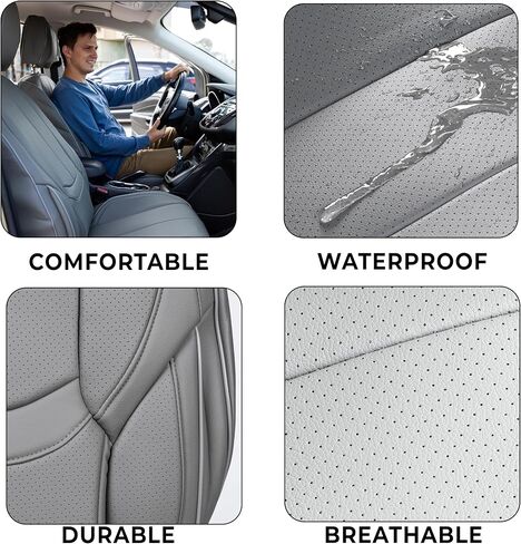 Zone Tech Full Set of 5 Car Seat Covers for Cars, Waterproof Nappa Leather Car Seat Protectors Full Set, Universal Auto Interior Fit for Most Sedans SUV Pick-up Truck Black (Gray) in Saudi Arabia
