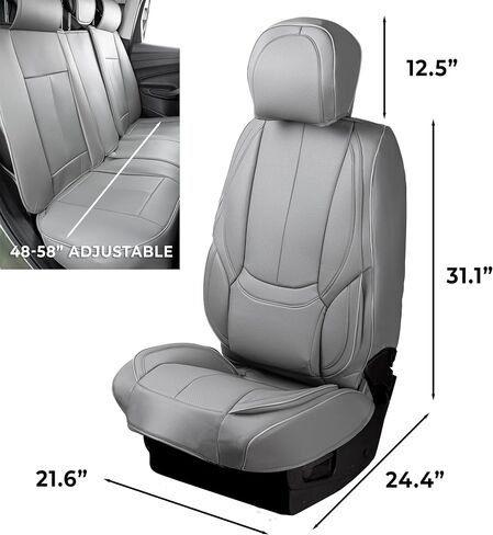 Zone Tech Full Set of 5 Car Seat Covers for Cars, Waterproof Nappa Leather Car Seat Protectors Full Set, Universal Auto Interior Fit for Most Sedans SUV Pick-up Truck Black (Gray) in Saudi Arabia
