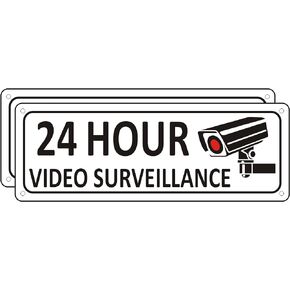Video Surveillance Sign, (2 Pack) Security Camera Sign Outdoor, 10" x 3.5" Black Metal Video Surveillance in Use Signs, Aluminum Warning Security Signs for House
