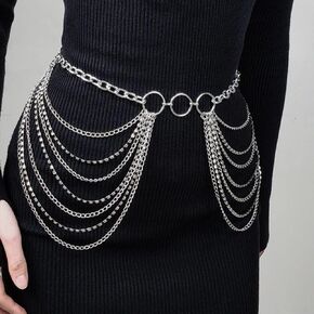 Kercisbeauty Punk Multi Layered Rhinestones Beads Waist Chain Women Dresses Rave Party Belly Belt Jewerly Hip Skirts Tassel Waist Chains