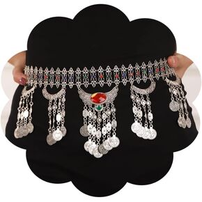 Boho Vintage Metal Chain Belt Rhinestone Crystal Body Chain Silver Coin Pendant Waist Chain Belt Layered Tassel Belly Chain Summer Beach Body Waist Chain for Dresses Jeans Western Cowgirl