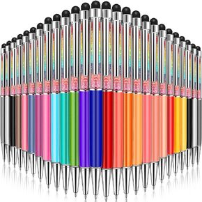 HESTYA 26 Pieces Crystal Stylus Ballpoint Pen for Capacitive Stylus 2-in-1 Slim Black Ink Writing Pens for Touch Screens Glitter Diamond Bling Office Stationery Home Business Supplies(Cold Colors)