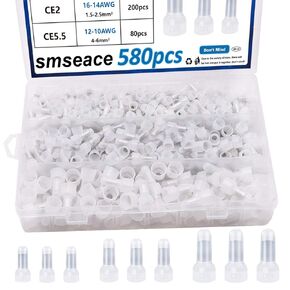 Smseace 580 قطعة 3-قيم نهاية مغلقة تجعيد محطة 22-16/16-14/12-10AWG قبعات نهاية الأسلاك موصلات الأسلاك نهاية مغلقة