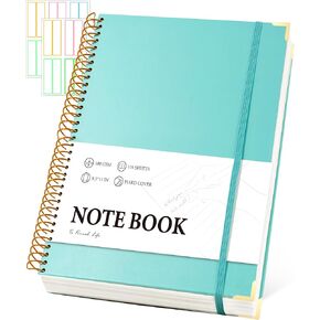 Large Spiral Notebook College Ruled with Tab Stickers A4 Notebooks for School Supplies Hardcover Spiral Notebook 8.5 x 11 Journal Note Book for Work Note Taking Women Men Writing, 220 Pages, Green