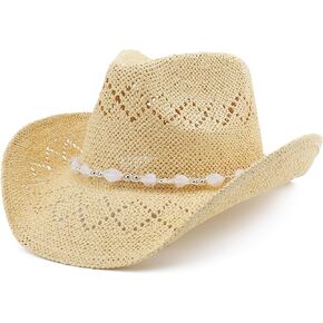 Straw Cowboy Hat for Women Men Sun Beach Western Cowgirl Hat