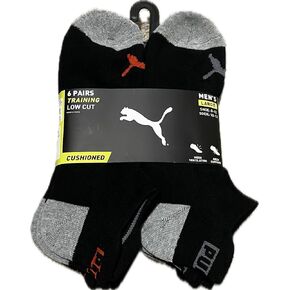 PUMA Men's Training Low Cut Socks 6 Pairs, Black, One Size
