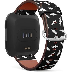Replacement Band, Compatible with Fitbit Versa/Versa 2 / Versa Lite - Leather Band Bracelet Strap Wristband Accessory with Quick-Release Pins // Bats Halloween