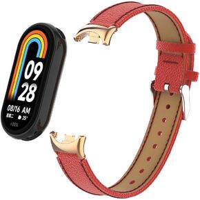 HOPMC Mi Band 8 Fashion Metal Connector Lychee Grain Leather Strap Replacement Wristbands Strap Compatible for Xiaomi Mi Smart Band 8 /8NFC （Not included Tracker ）