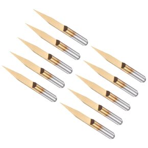 Engraving CNC Router Bits, 0.1mm (0.004") Tip Width 20 Degree Angle 1/8" Shank Ti-Coated Carbide V Groove Carving Bits - (Applications: for Wood Acrylic Plastic), 10-Pieces