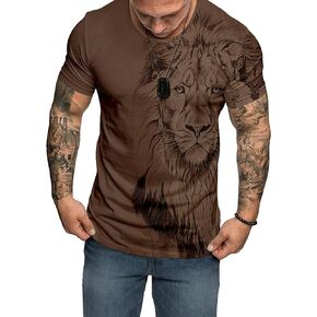 SOLY HUX Men's Plus Size Graphic Tees Lion Print Short Sleeve Round Neck T Shirt Tops