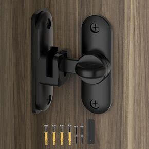 Barn Door Lock – Small 90/180 Degree Flip Sliding Door Latch Heavy Duty Bar Gate Latches Safety Slide Door Lock for Bathroom, Garden, Bedroom, Cabinet (Black-1Pack)